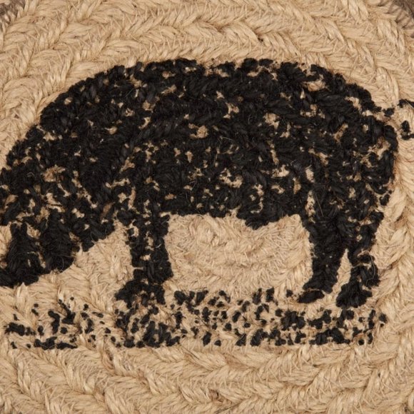 Sawyer Mill Charcoal Pig Jute Trivet 8" - Picture 3 of 4